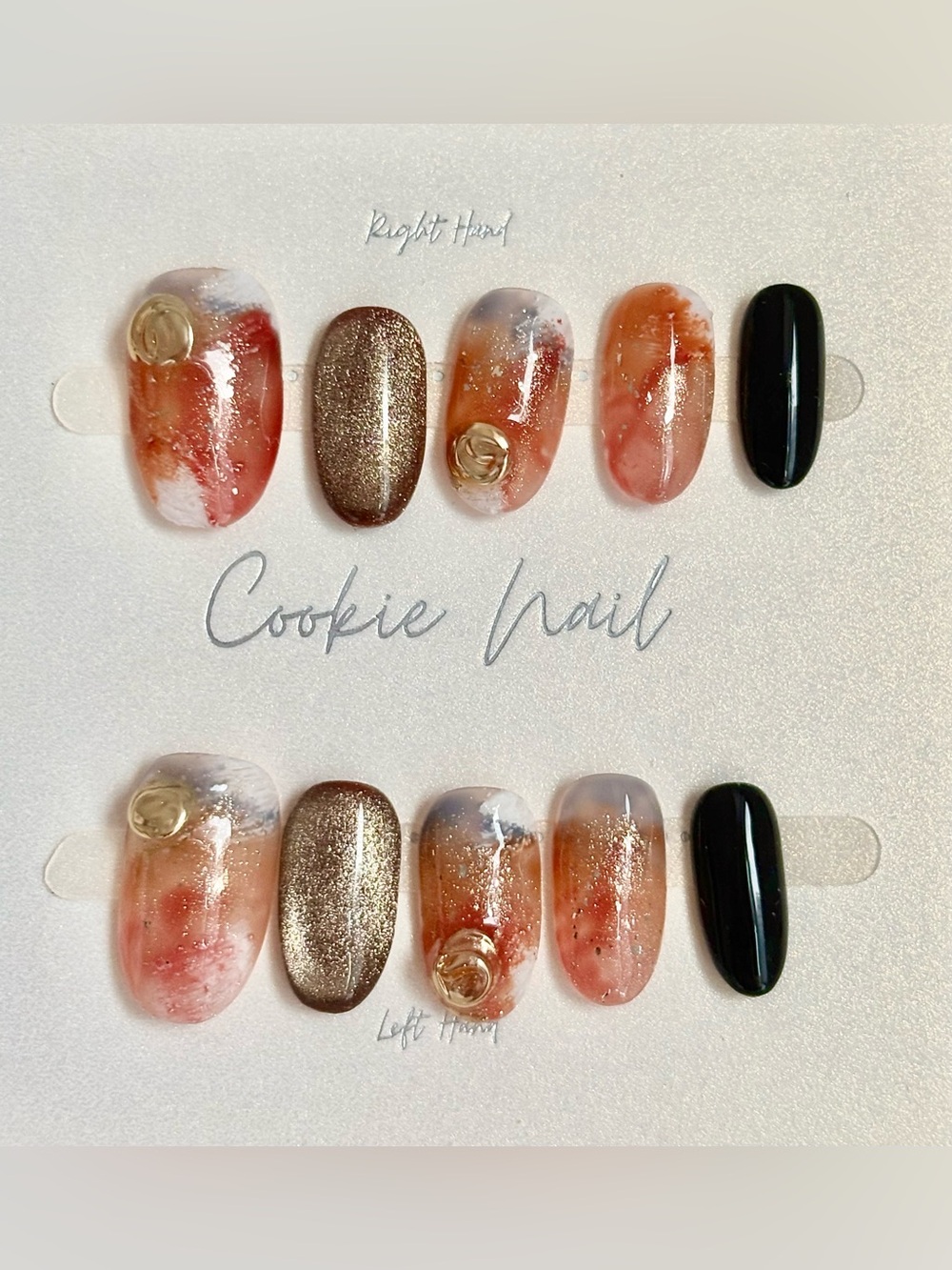 Length 2.0cm Width XS press on - Marble Rose Gold Accent